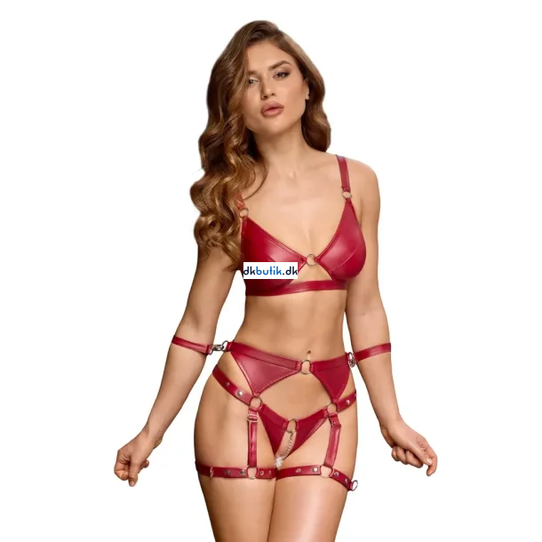Cottelli Bondage � R�dt BH-s�t med Hofteholder og H�ndledsmanchetter Medium