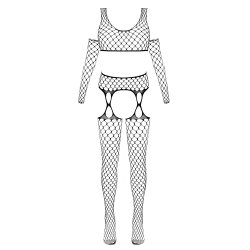 Cottelli Fantasy 3-delt Mesh Lingeris�t � Sort med Hold-up Str�mpebukser