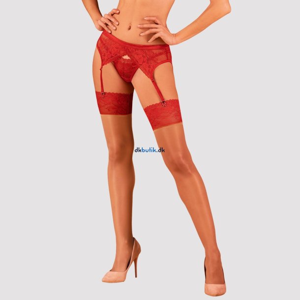Obsessive Lacelove Str�mper � Beige med r�d blondekant