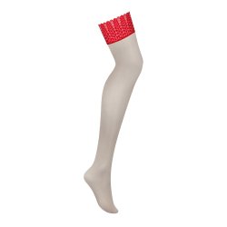 Obsessive Ingridia Stockings  Beige med rd blondekant