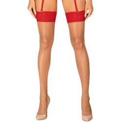 Obsessive Ingridia Stockings  Beige med rd blondekant