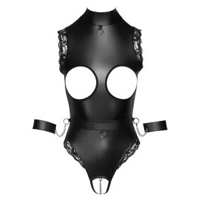Cottelli Bondage  Skridtls Body med Krave, Kde og Blte