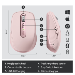 Logitech | MX Anywhere 3S - 6 knapper - trdls - Bluetooth, 2.4 GHz - trdls modtag