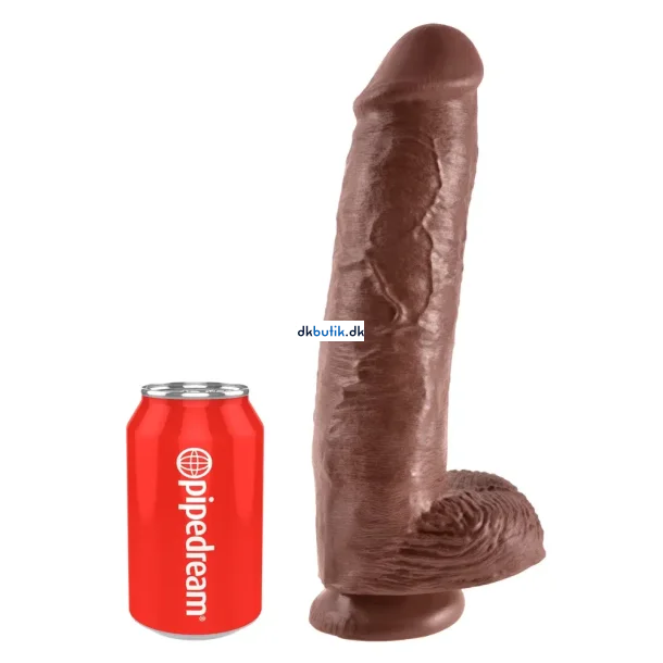 Kind Cock K�mpe Dildo Med Kugler 28 CM  M�rk Brun