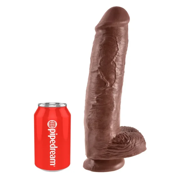 Kind Cock K�mpe Dildo Med Kugler 28 CM  M�rk Brun