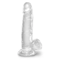 King Cock Clear 18 cm  Transparent Realistisk Dildo med Kugler og Sugekop
