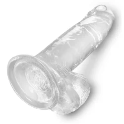 King Cock Clear 18 cm  Transparent Realistisk Dildo med Kugler og Sugekop