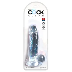 King Cock Clear 18 cm  Transparent Realistisk Dildo med Kugler og Sugekop