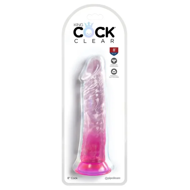 King Cock Clear 22 cm  Pink Dildo med Kugler og Sugekop