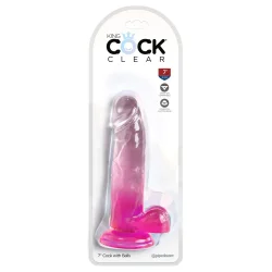 King Cock Clear 20,5 cm  Transparent Dildo med Kugler og Sugekop
