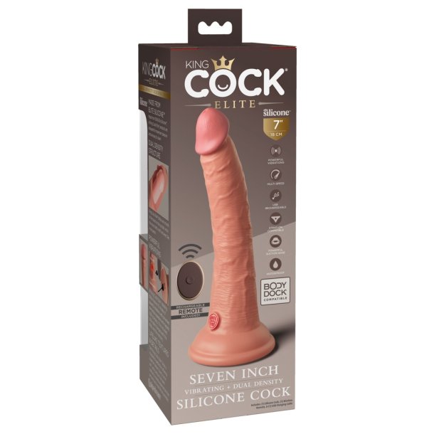 Vibrerende Dual Density Silikone Dildo 17 Cm m. Fjernbetjening Lys 