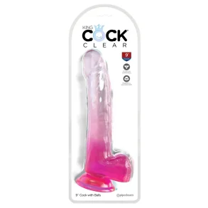 King Cock Clear 25 cm  Transparent Dildo med Kugler og Sugekop