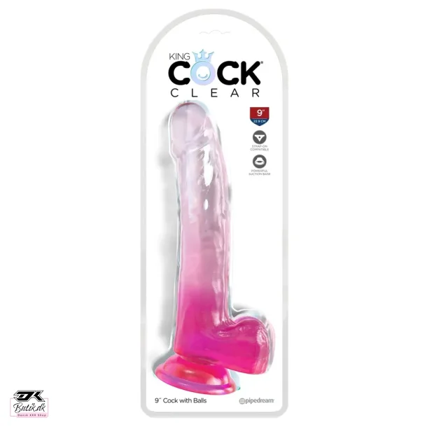 King Cock Clear - Dildo med Kugler og Sugekop 9"