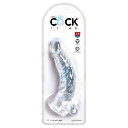 King Cock Clear 21 cm  Transparent Realistisk Dildo med Sugekop og Kugler