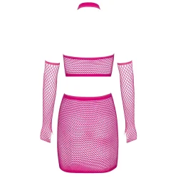 Cottelli Fantasy St i Pink Mesh med Crop Top, Nederdel og Handsker