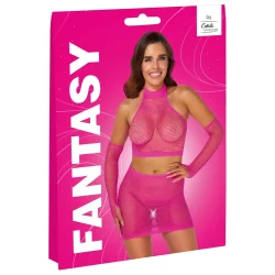 Cottelli Fantasy St i Pink Mesh med Crop Top, Nederdel og Handsker