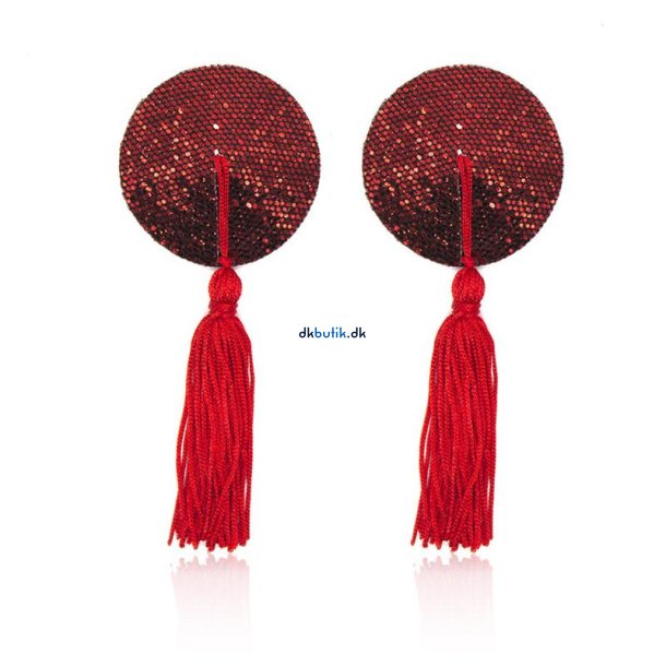 Nipple Pasties - R�de Glitter med kvast