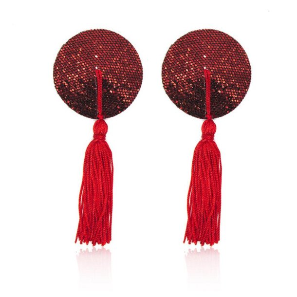 Nipple Pasties - Røde Glitter med kvast