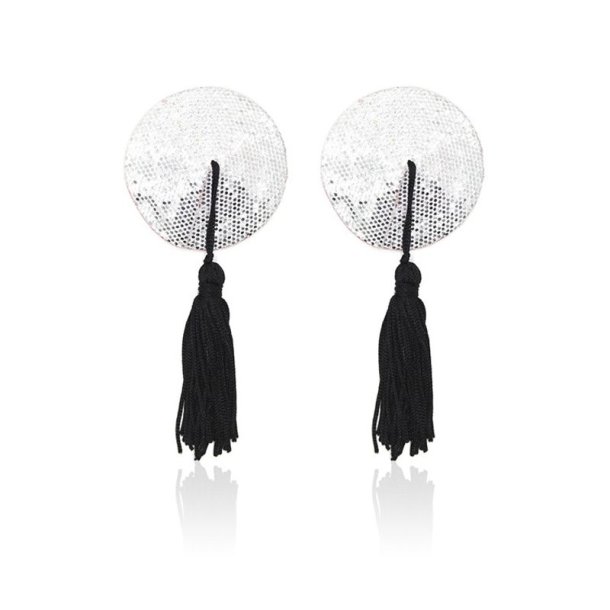 Nipple Pasties - Slv Glitter med sort kvast