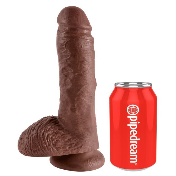 King Cock 20 Cm Realistisk Sugekop Dildo Med Pung Mrk Brun