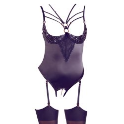 Abierta Fina - Bodystocking, med Strmpeholdere og Rhinsten