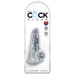 King Cock Clear 10 cm  Transparent Realistisk Dildo med Kugler og Sugekop