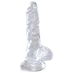 King Cock Clear 10 cm  Transparent Realistisk Dildo med Kugler og Sugekop