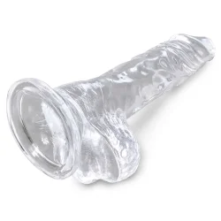 King Cock Clear 10 cm  Transparent Realistisk Dildo med Kugler og Sugekop