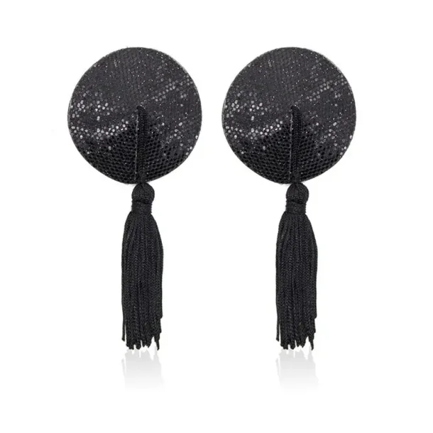 Nipple Pasties - Sort Glitter Med kvast