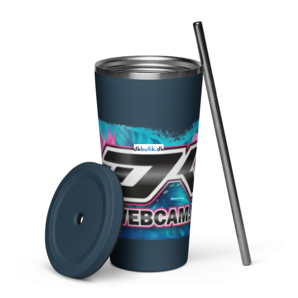 DK Merch Isoleret Tumbler med Suger�r og L�g 600 ml. Rustfrit St�l Marine Bl�