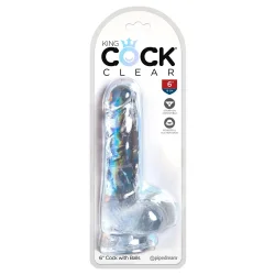 King Cock Clear 15 cm  Transparent Realistisk Dildo med Kugler og Sugekop