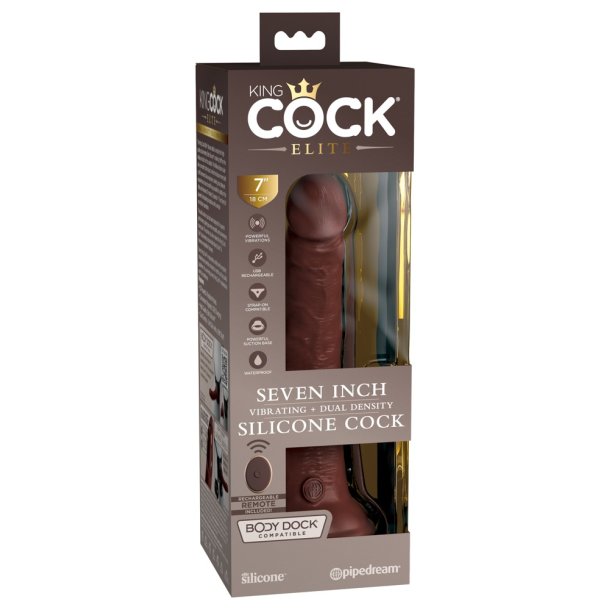 Vibrerende Dual Density Silikone Dildo 17 Cm m. Fjernbetjening Mrk Brun