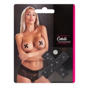 Cottelli - Nipple Cover, Sort Glimmer Kryds 