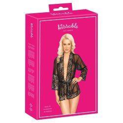Kort kimono i smukt powernet og blonde | Kissable