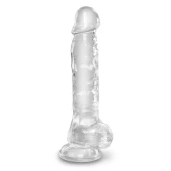 King Cock Clear 22 cm  Transparent Realistisk Dildo med Kugler og Sugekop