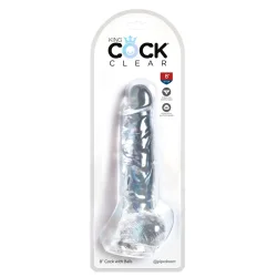 King Cock Clear 22 cm  Transparent Realistisk Dildo med Kugler og Sugekop