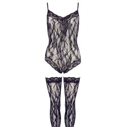 Bodystocking med blonder og strmper 